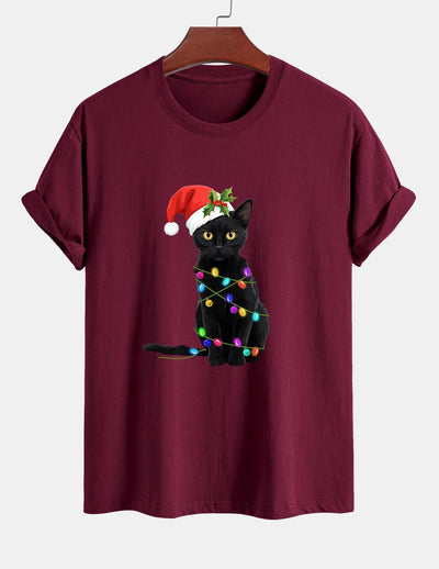 Alano® | Christmas Lights Cat Print Cotton T-Shirt