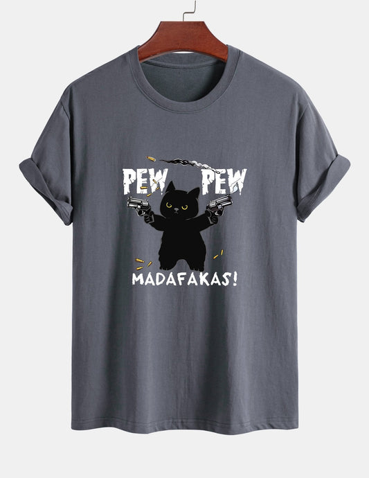 Sulpicio® | Black Cat Print Cotton T-Shirt