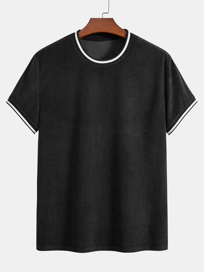 Pompeyo® | Short Sleeve Stretch Corduroy Ringer T-Shirt & Corduroy Shorts