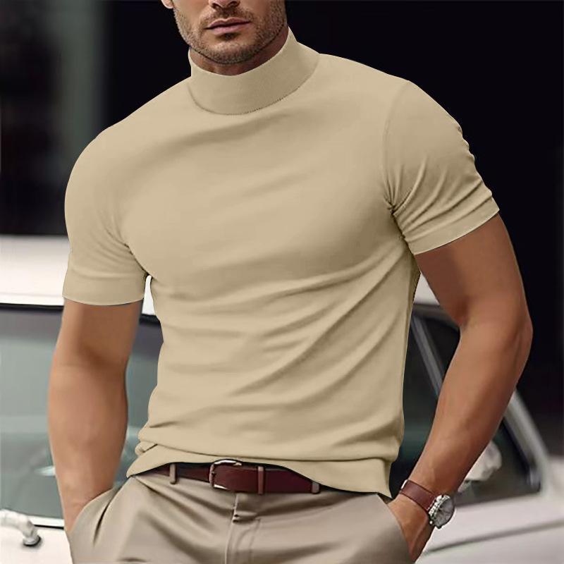 Men's Solid Color Half Trtle Neck SliFit Short Sleeve T-Shirt