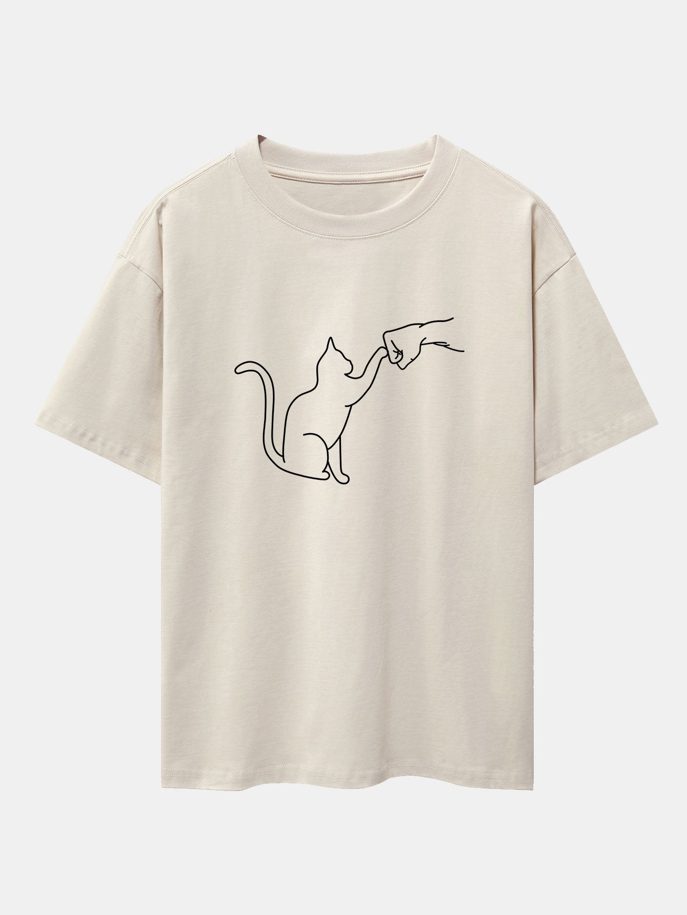 Asier® | Fist Bump Cat Print Drop Shoulder Oversize T-Shirt