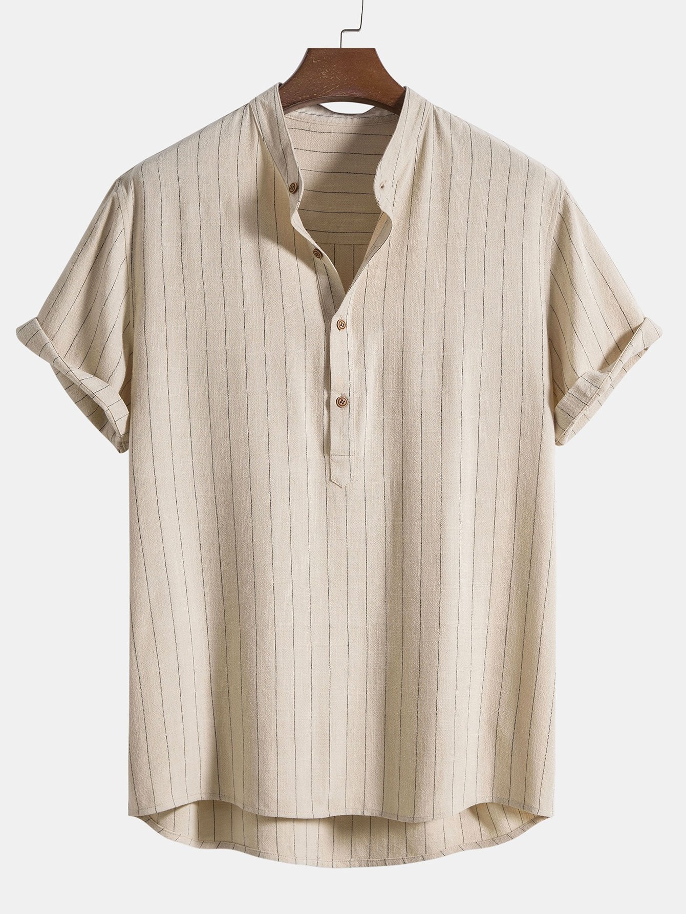 Aryan® | Linen Blend Striped Half Open Placket Henley Collar Shirt