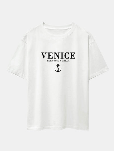 Asher® | Venice Anchor Print Drop Shoulder Oversize T-Shirt
