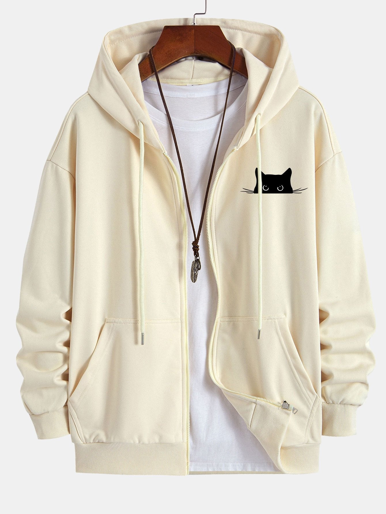 Harry | Black Cat Print Relax Fit Zip Hoodie