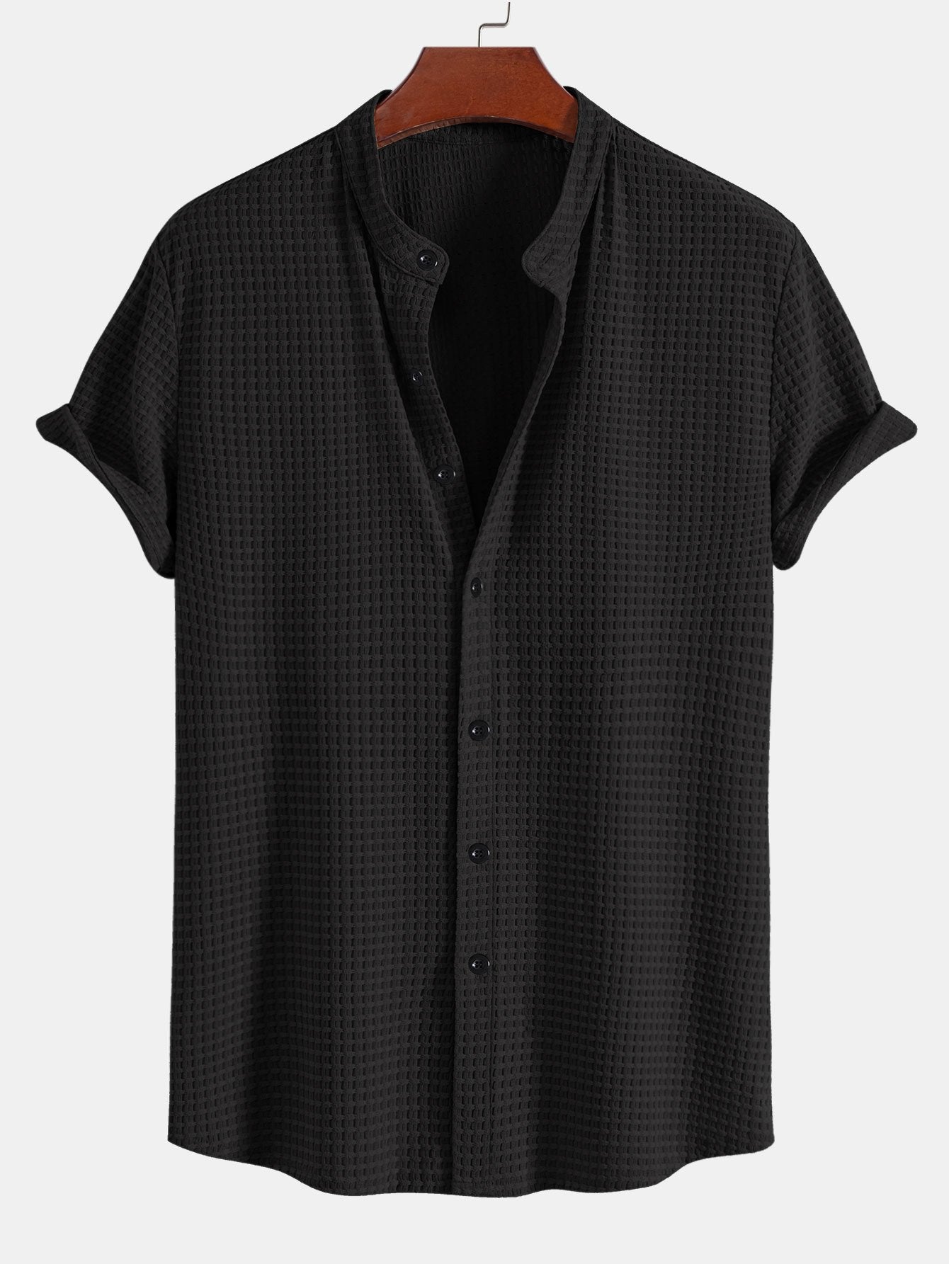 Aleko® | Muscle Fit Waffle Texture Stand Collar Shirt