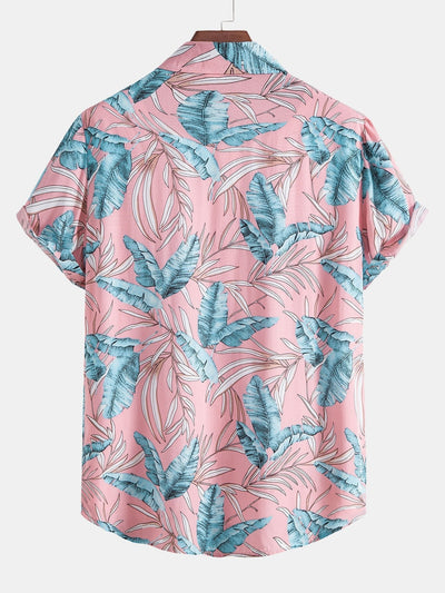 Zeus® | Viscose Tropical Print Button Up Shirt & Short Length Swim Shorts