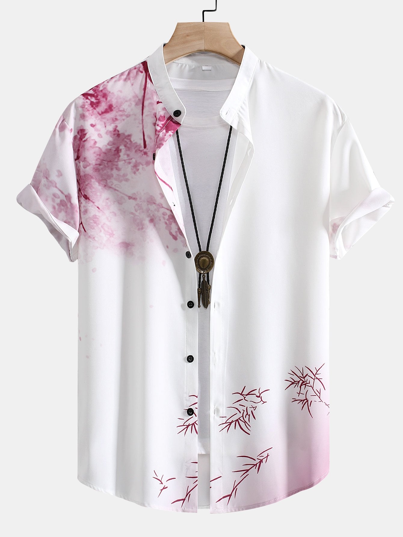 Malik® | Traditional Oriental Ink Painting Print Stand Collar Shirt