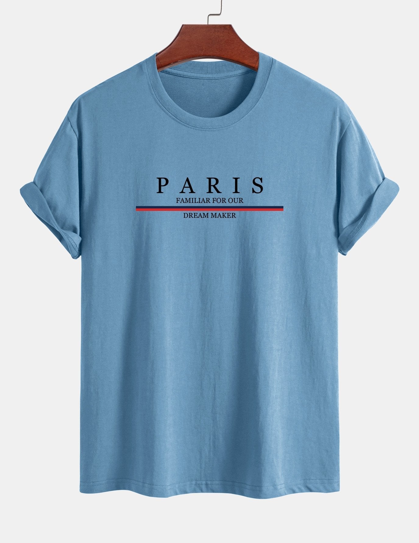 Arcadio® | Stripe Paris Slogan Print Cotton T-Shirt