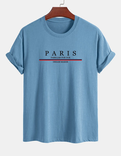 Arcadio® | Stripe Paris Slogan Print Cotton T-Shirt