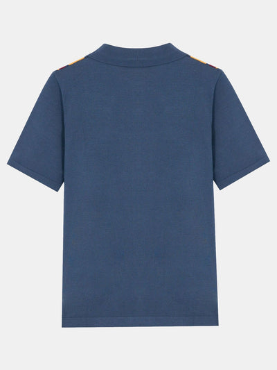 Ezra | Short Sleeve Multi Stripe Button Up Sweater Polo