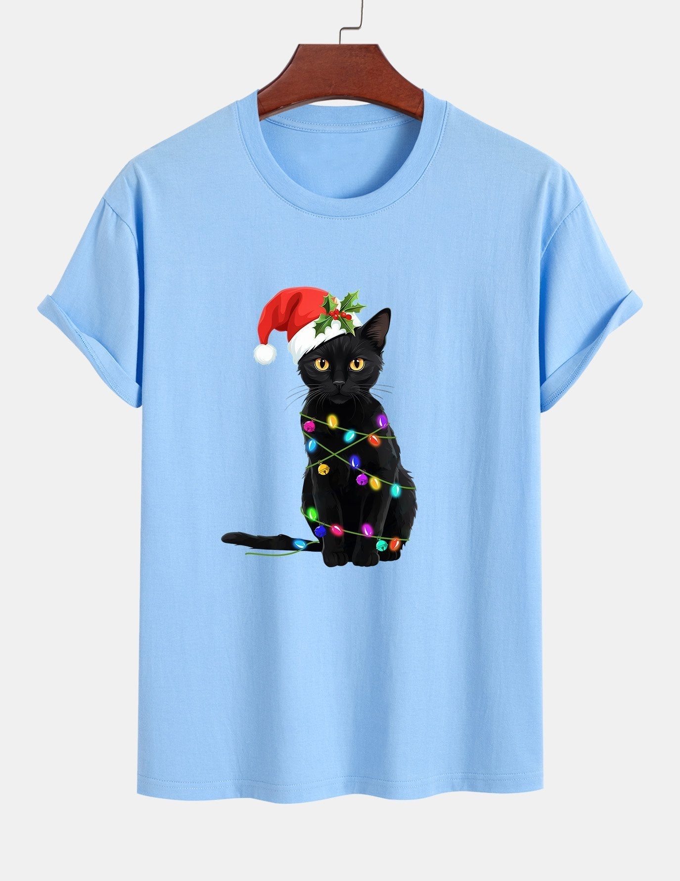 Alano® | Christmas Lights Cat Print Cotton T-Shirt