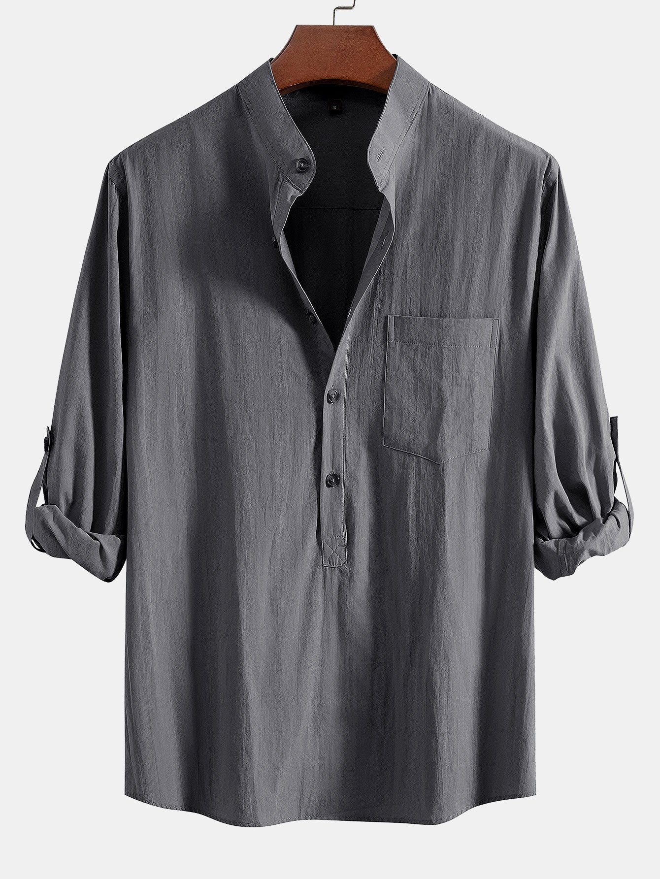 Aniruddha® | Long Sleeve Linen Look Henley Collar Shirt