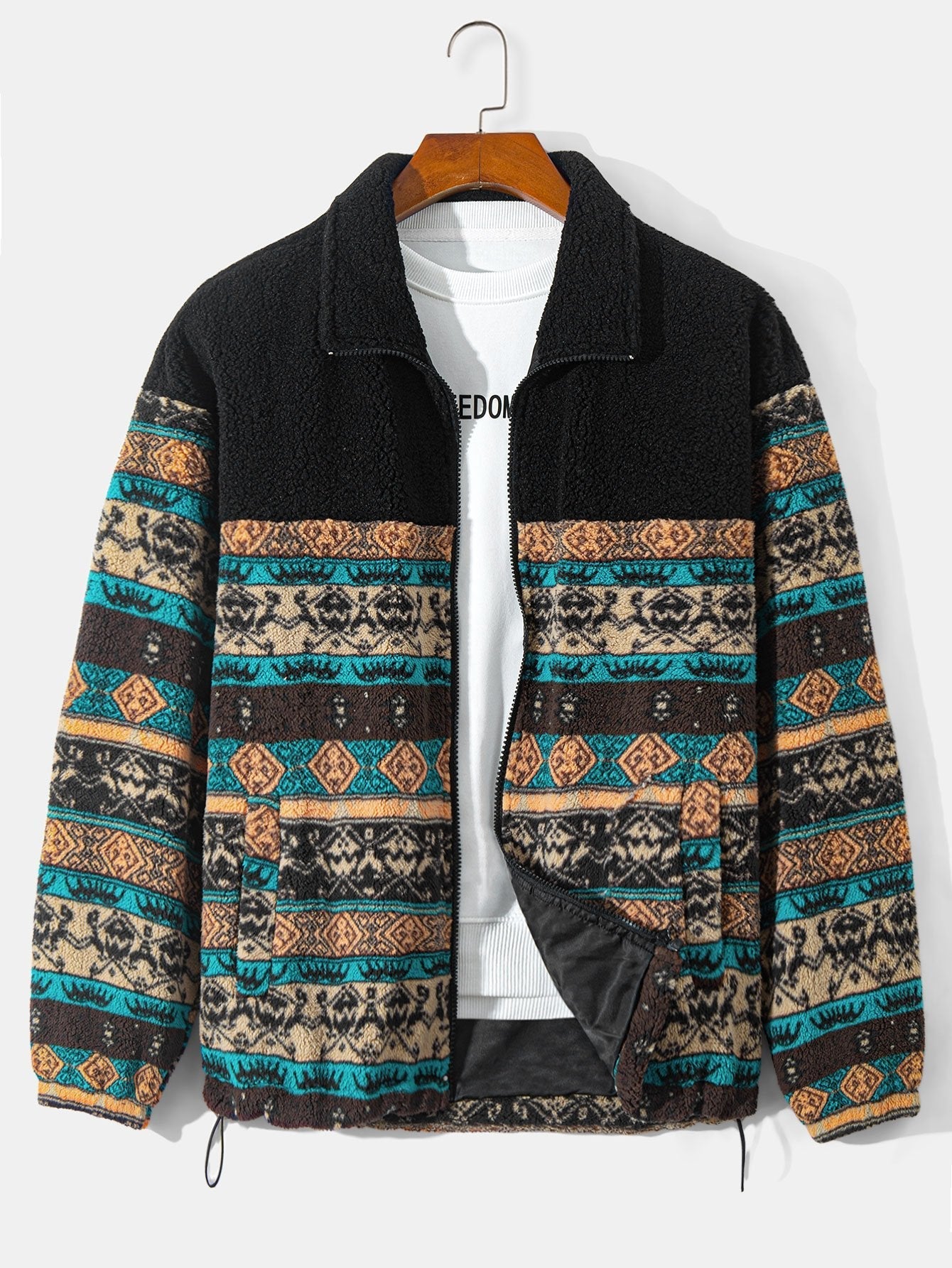 Wyatt | Teddy Fleece Ethnic Print Coat