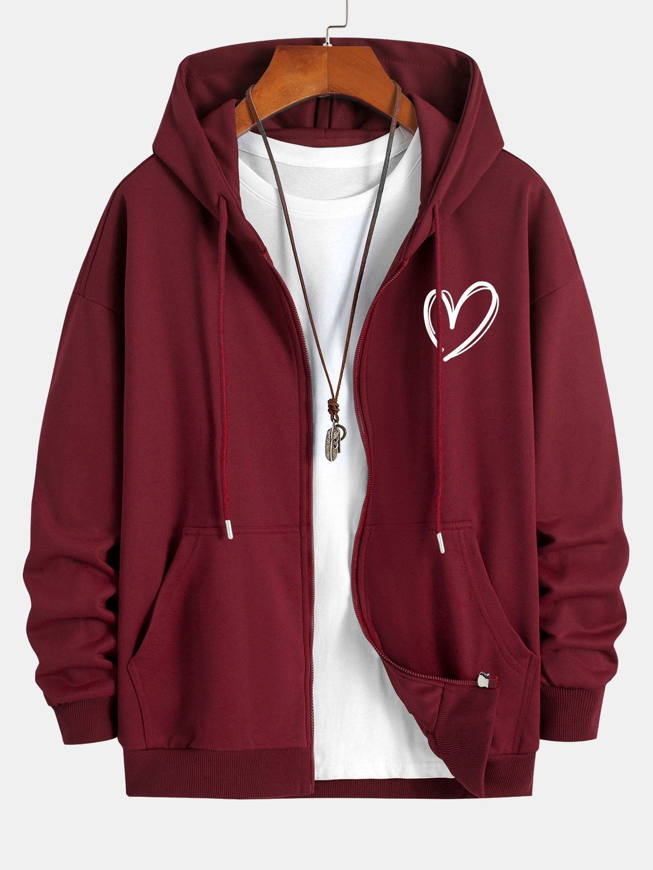 Neo | Heart Print Relax Fit Zip Hoodie