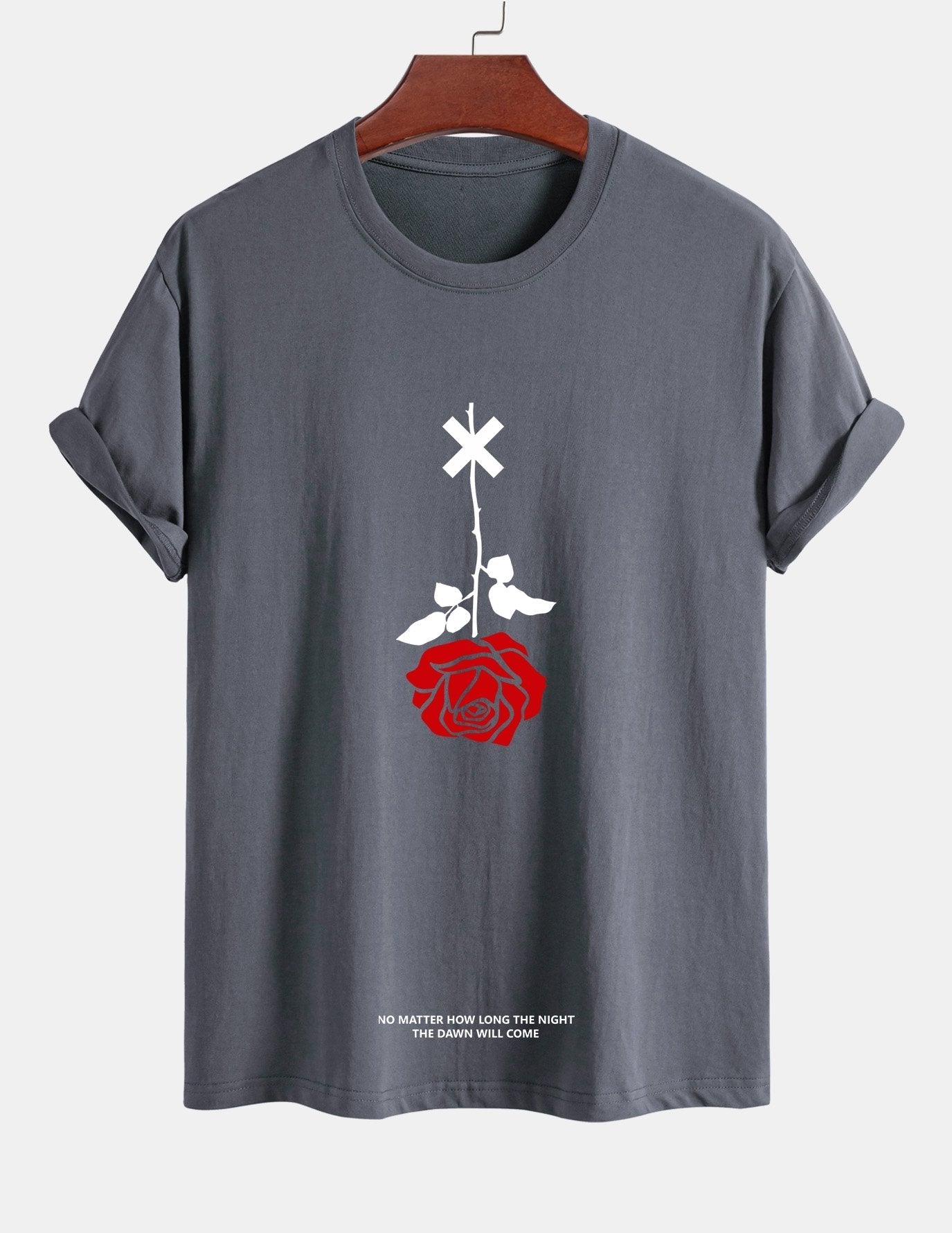 Teobaldo® | Inverted Rose Slogan Print Cotton T-Shirt