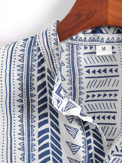 Kolby® | Tribal Geometric Print Half Placket Henley Collar Shirt