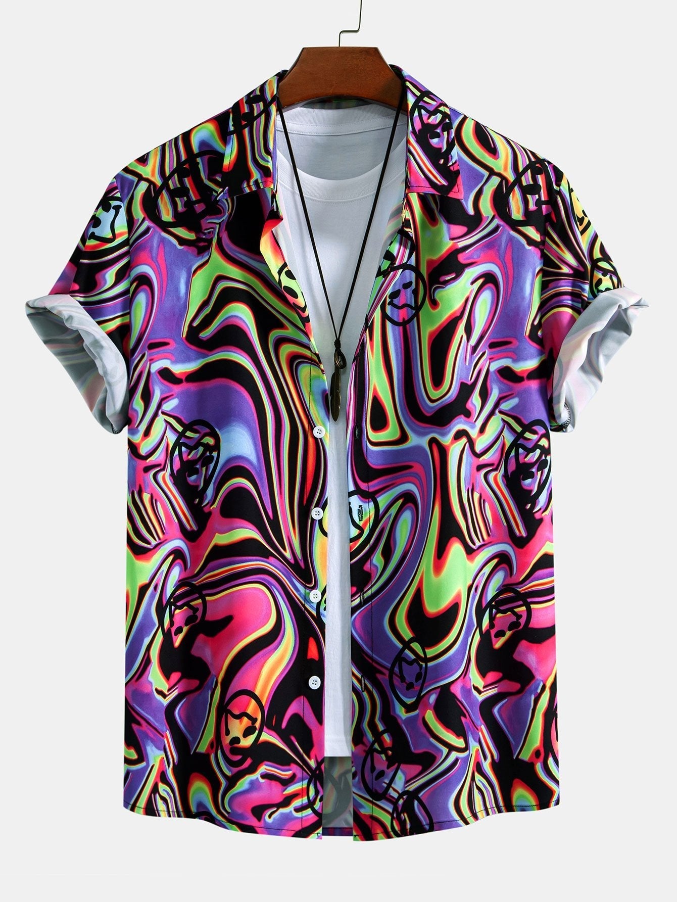Amen® | Colorful Fluid Smiley Print Button Up Shirt