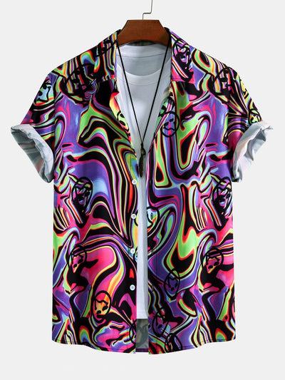 Amen® | Colorful Fluid Smiley Print Button Up Shirt