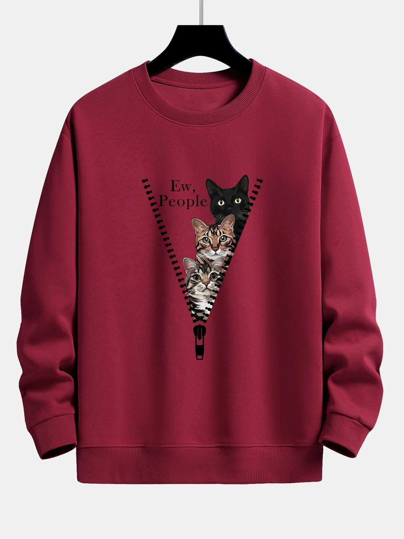 Simeón® | Zipper Cat Print Relax Fit Sweatshirt