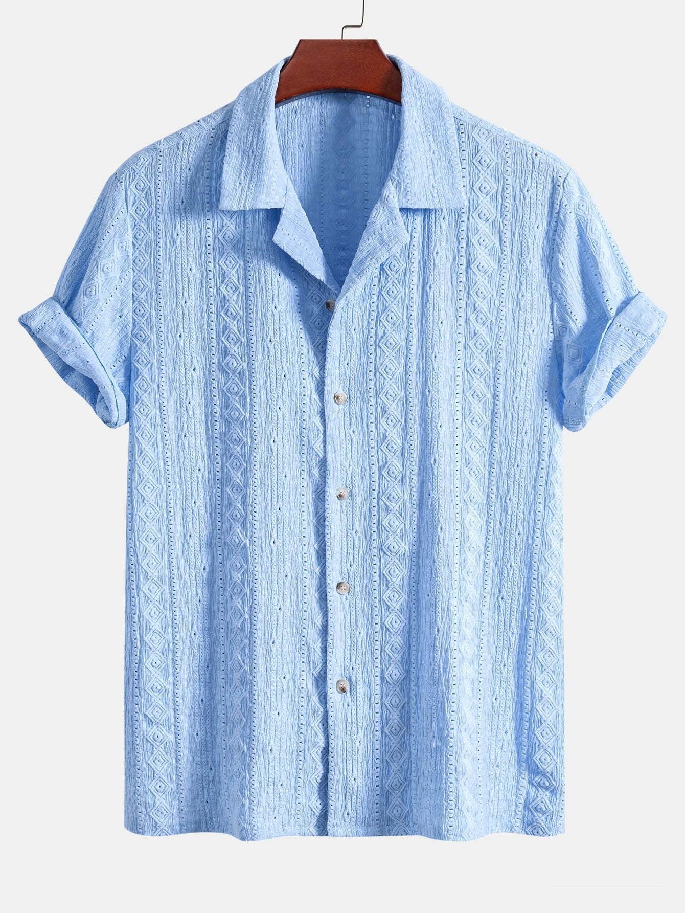 Afan® | Geometric Jacquard Textured Cuban Shirt & Straight Leg Linen Pants