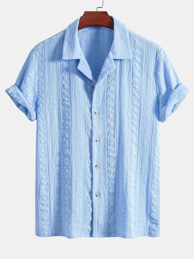 Afan® | Geometric Jacquard Textured Cuban Shirt & Straight Leg Linen Pants