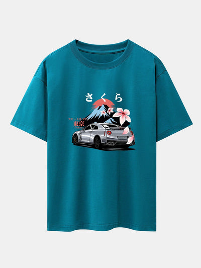 Howard® | Tokyo Cherry Blossoms Car Print Drop Shoulder Oversize T-Shirt