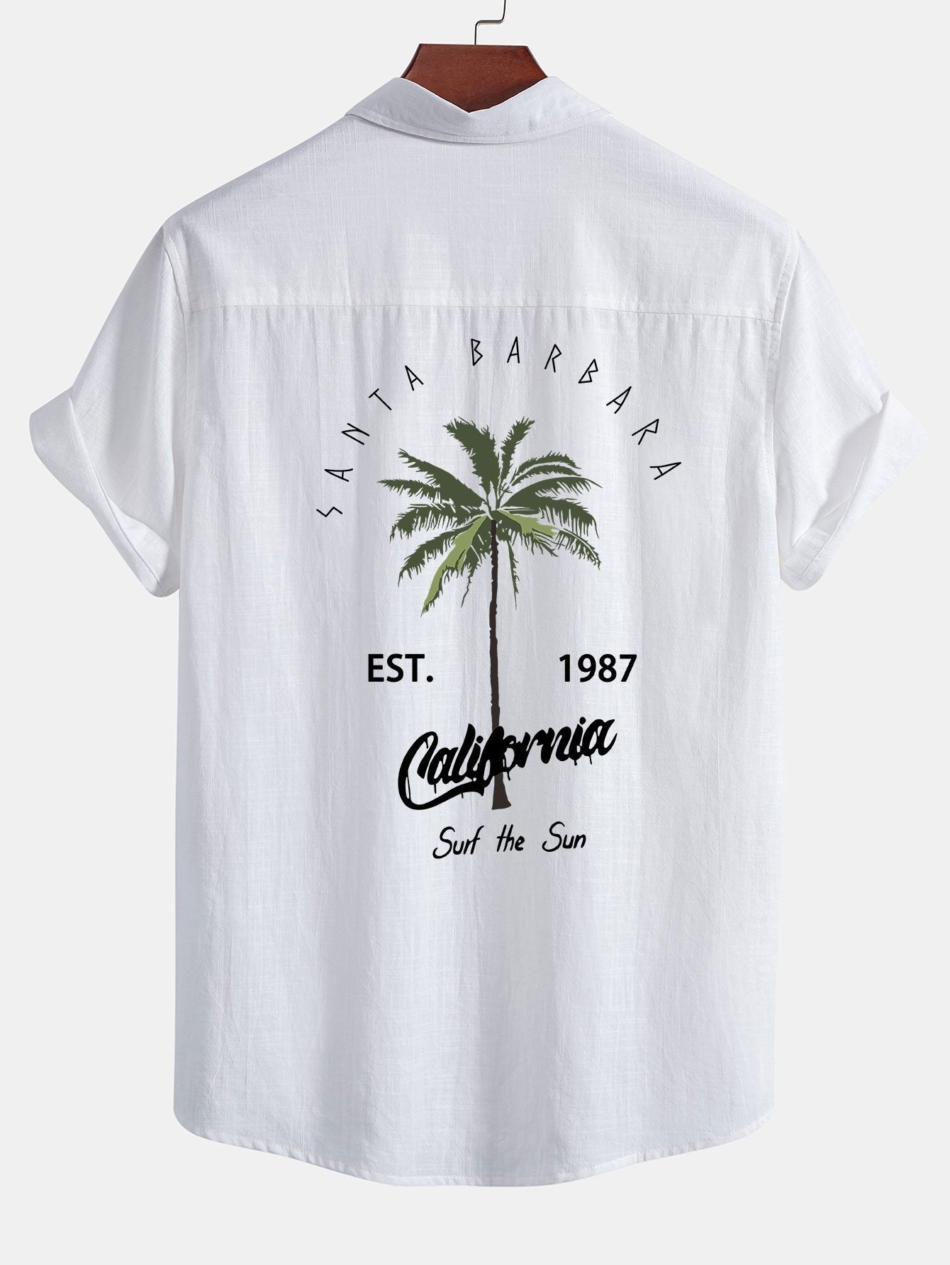 Alberto® | Palm Tree Print Linen Look Cotton Button Up Shirt