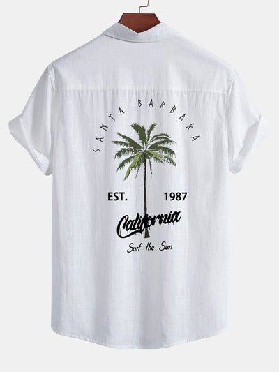 Alberto® | Palm Tree Print Linen Look Cotton Button Up Shirt