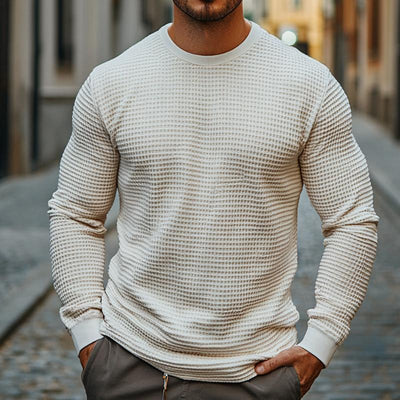 Joel | Men'S Retro Casual Solid Color Waffle Round Neck Long Sleeve T-Shirt 28567999To