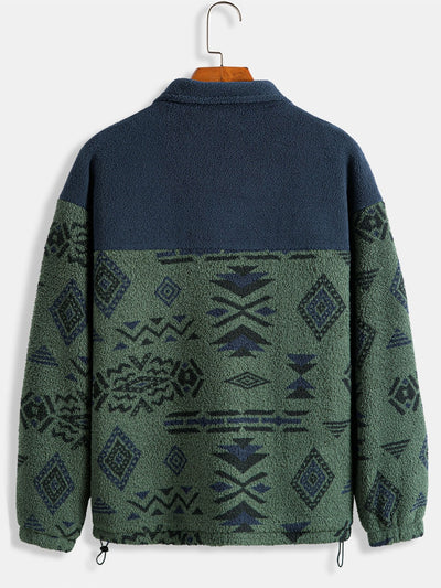 Alejandro | Aztec Print Patchwork Teddy Fleece Coat