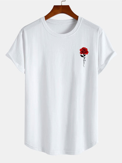 Ben® | Rose Print Cotton Arc Hem T-Shirt
