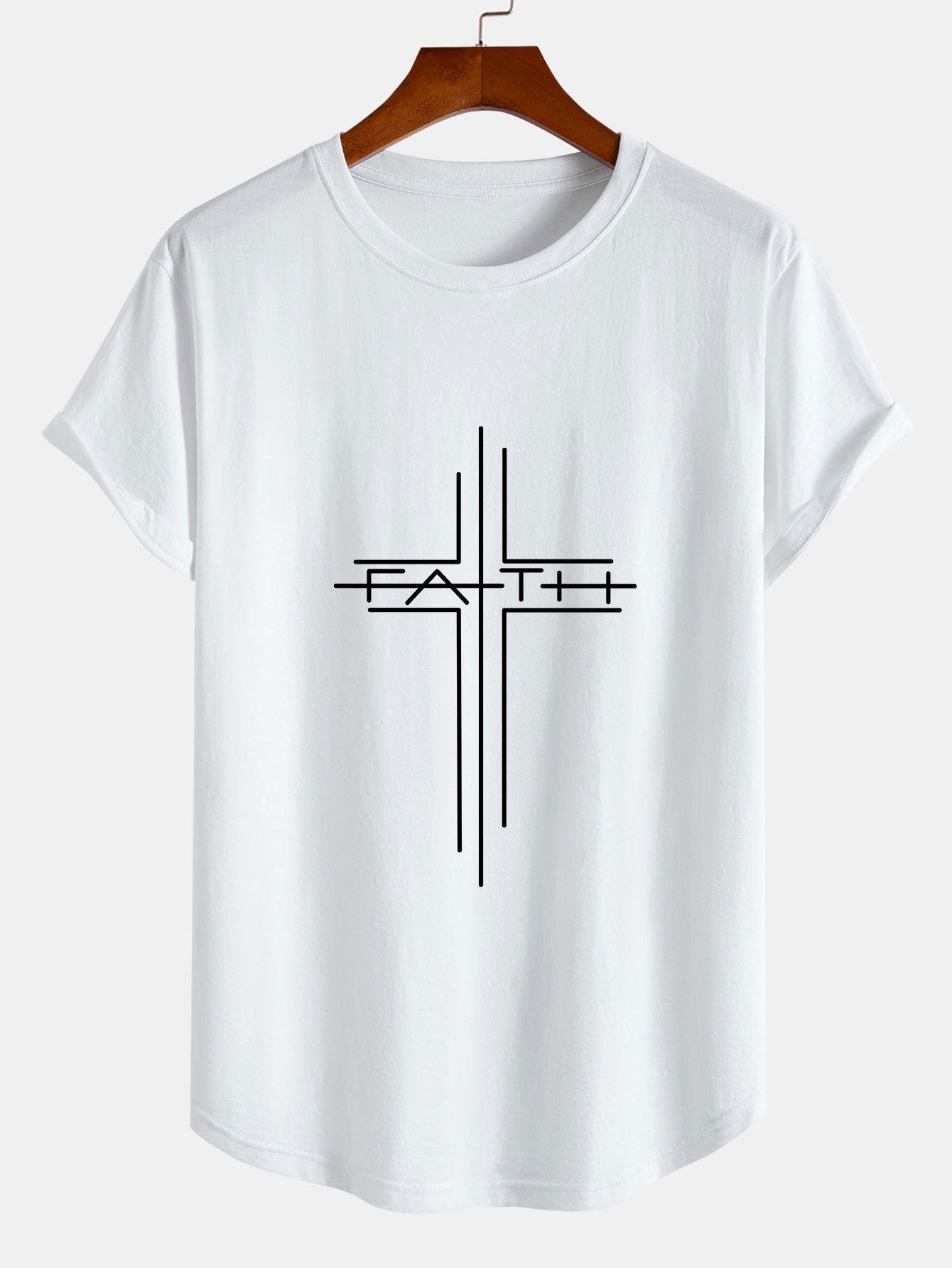 Tobías® | Line Print Cotton Arc Hem T-Shirt