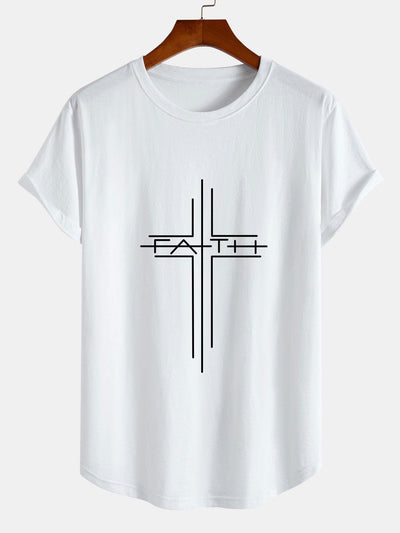 Tobías® | Line Print Cotton Arc Hem T-Shirt