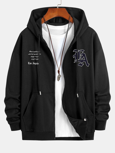 Renzo | Los Angeles Slogan Print Relax Fit Zip Hoodie