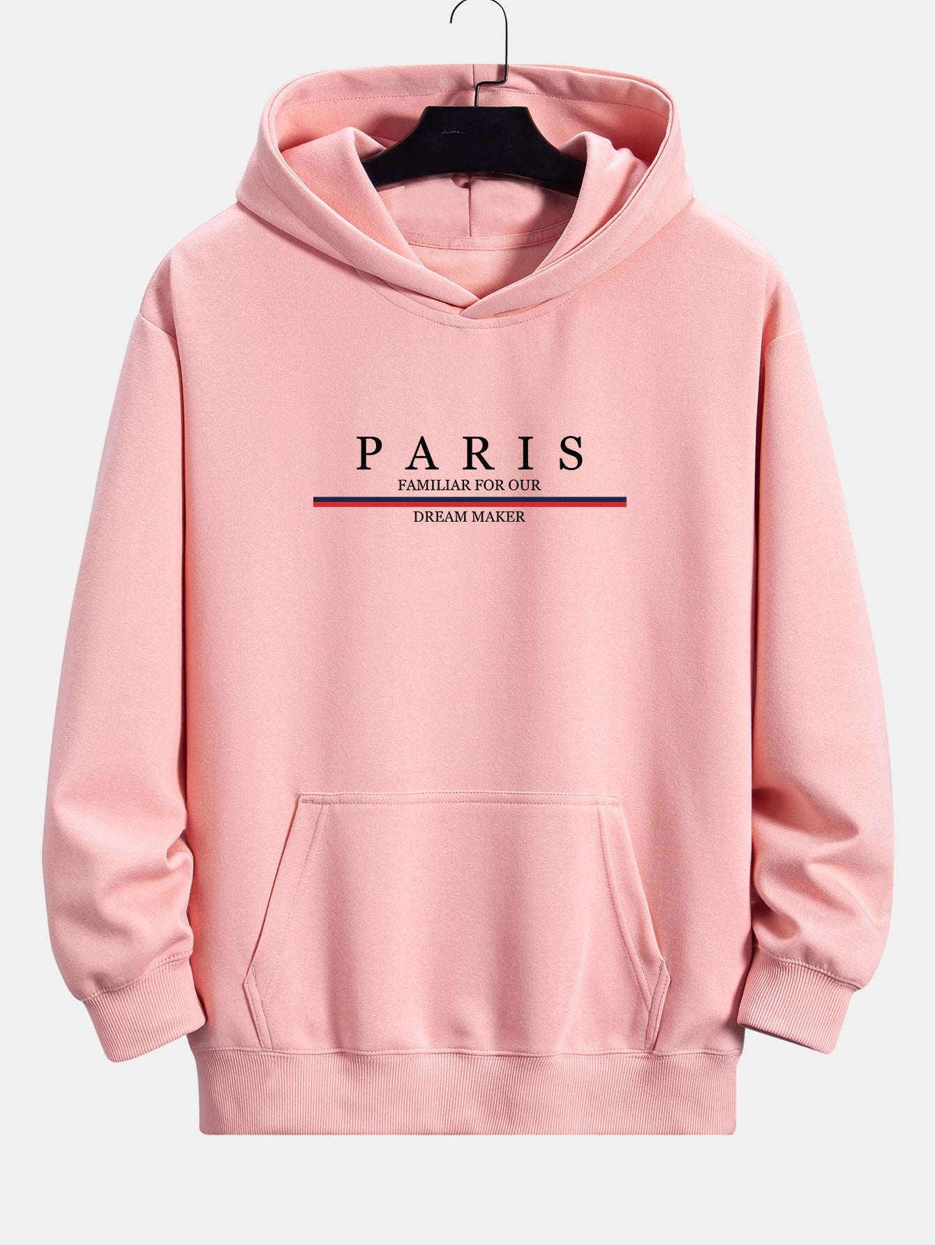 Zackary | Stripe Paris Slogan Print Relax Fit Hoodie