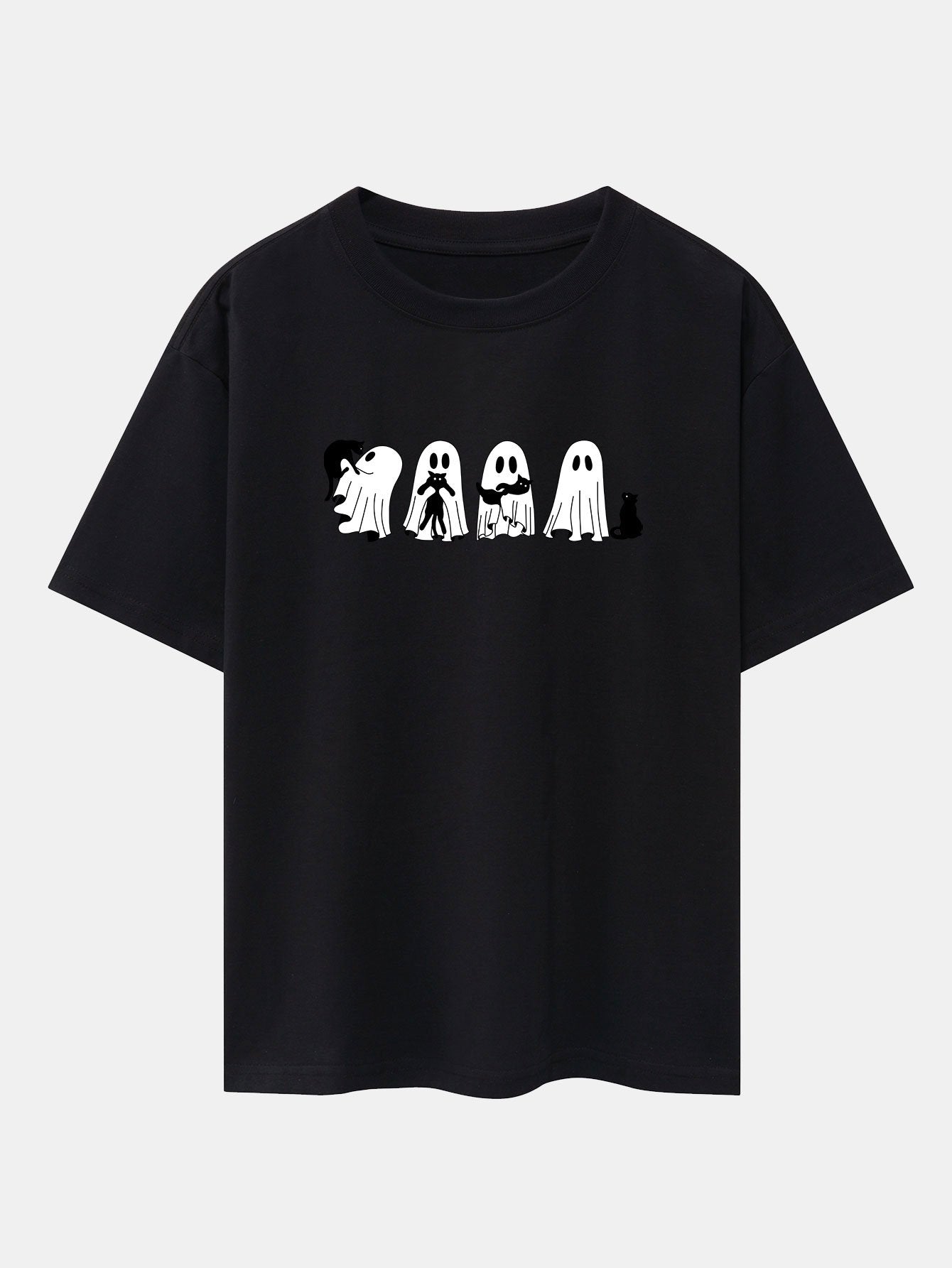 Baldomero® | Black Cat Ghost Print Drop Shoulder Oversize T-Shirt