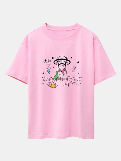 Xavier® | Ufo Take Away Dinosaurs Print Drop Shoulder Oversize T-Shirt