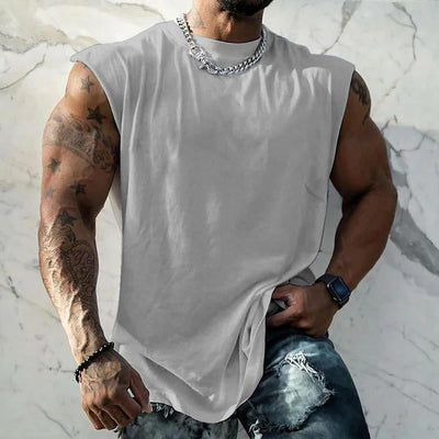 Men's Solid Color Wide Sholder Rond Neck Sports Tank p