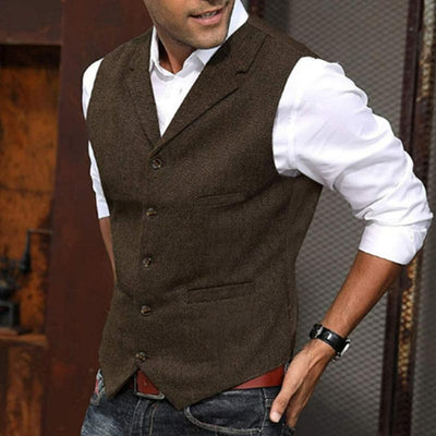 Men's Vintage Herringbone Lapel Single Breasted Slim Fit Suit Vest