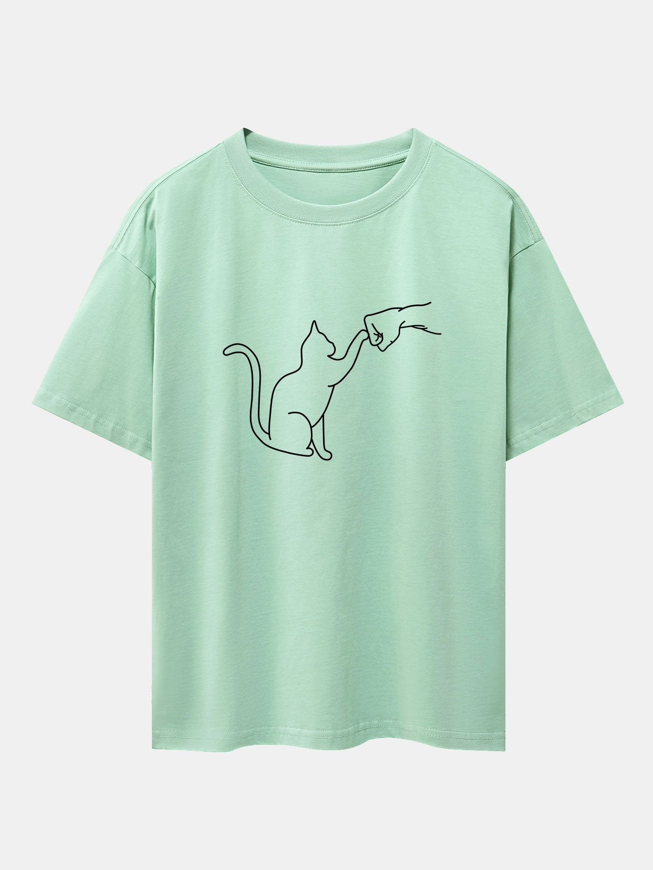Asier® | Fist Bump Cat Print Drop Shoulder Oversize T-Shirt