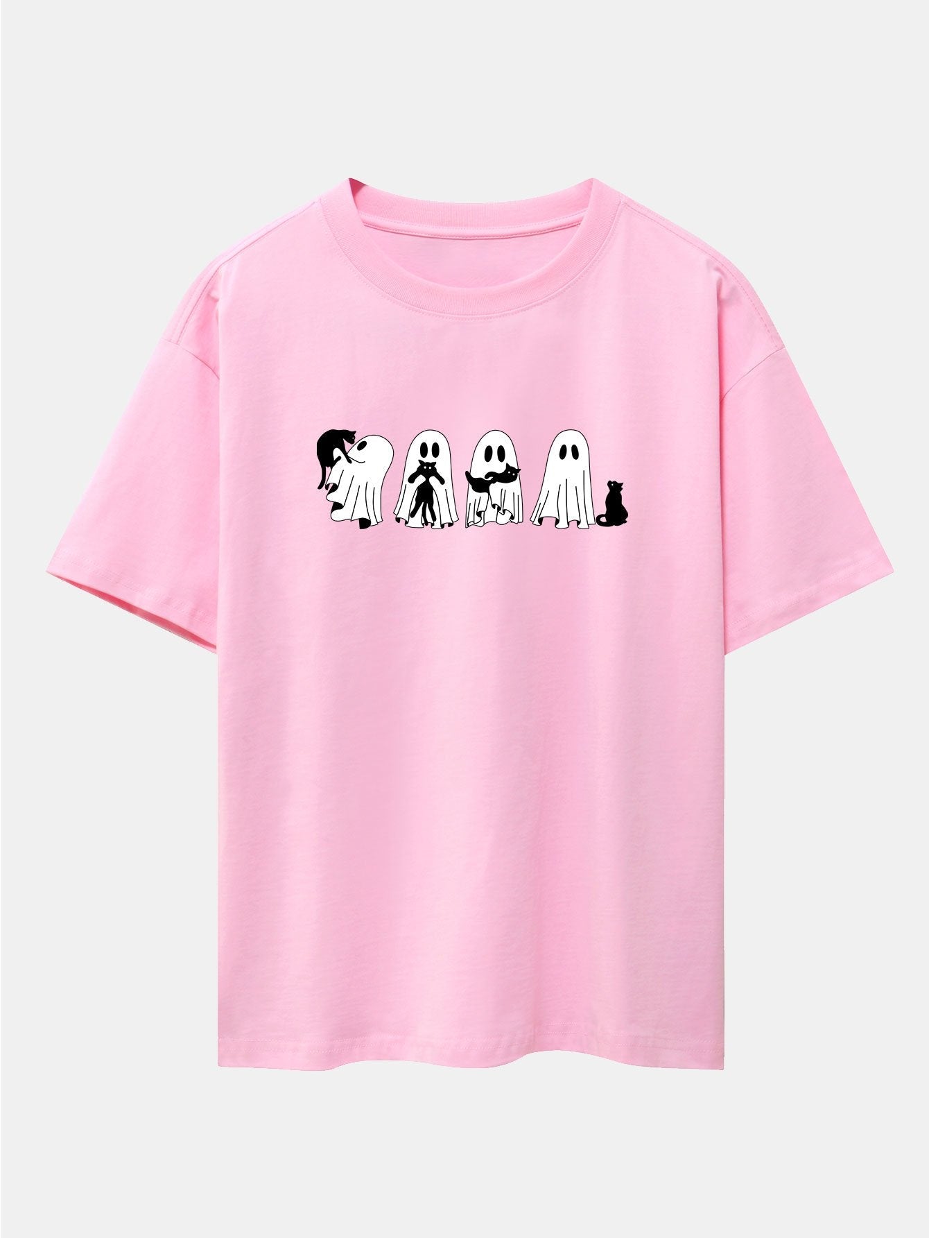 Baldomero® | Black Cat Ghost Print Drop Shoulder Oversize T-Shirt