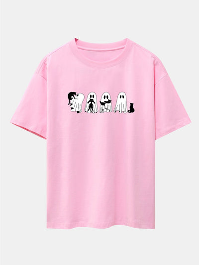 Baldomero® | Black Cat Ghost Print Drop Shoulder Oversize T-Shirt