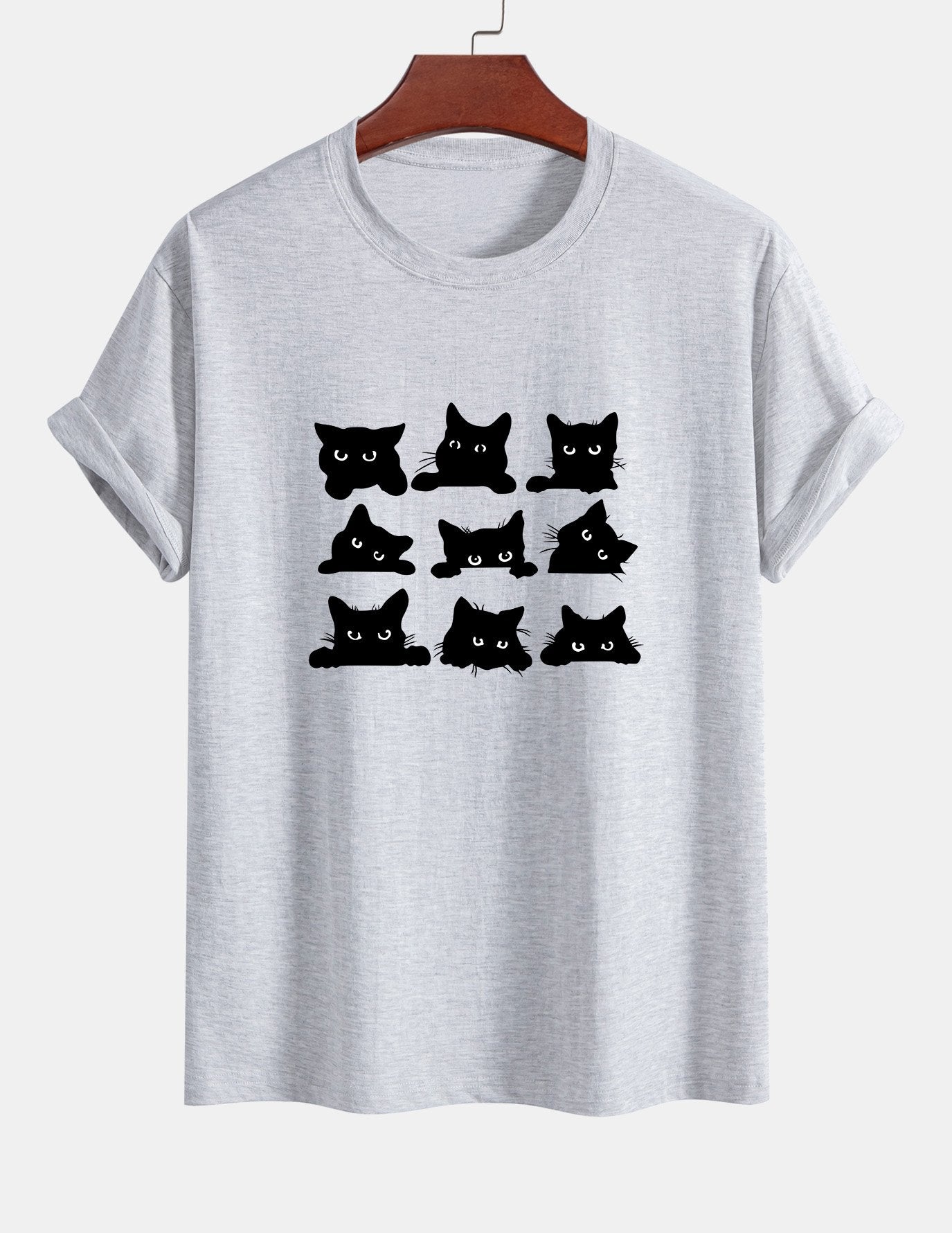 Arán® | Black Cat Staring Print Cotton T-Shirt