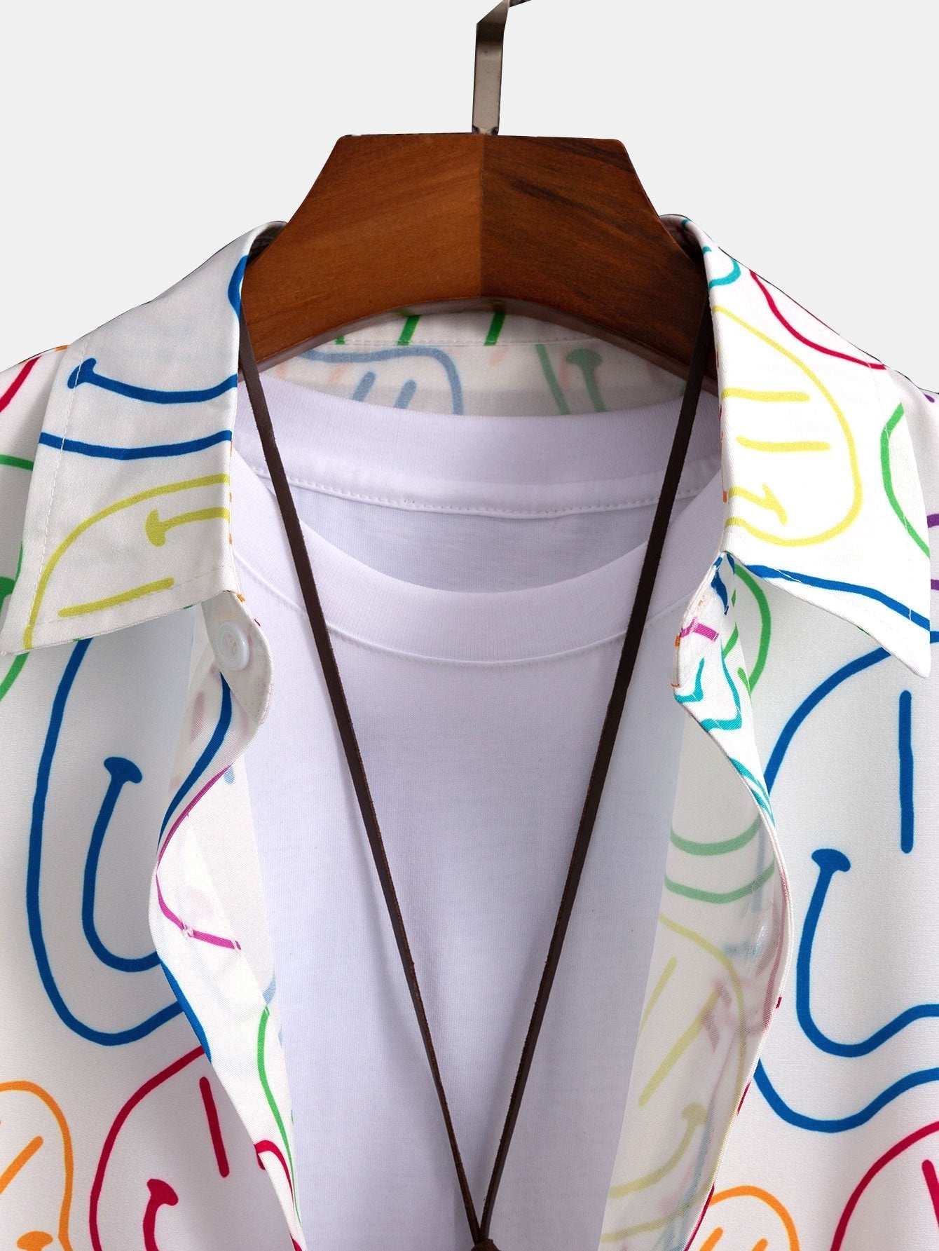 Alfread® | Colorful Smiley Print Button Up Shirt