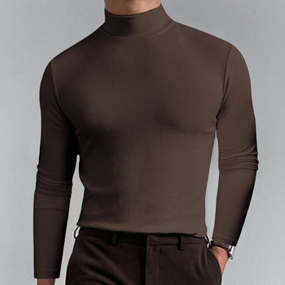 Men Casal Solid Color Fitted High Neck Long Sleeve T-Shirt