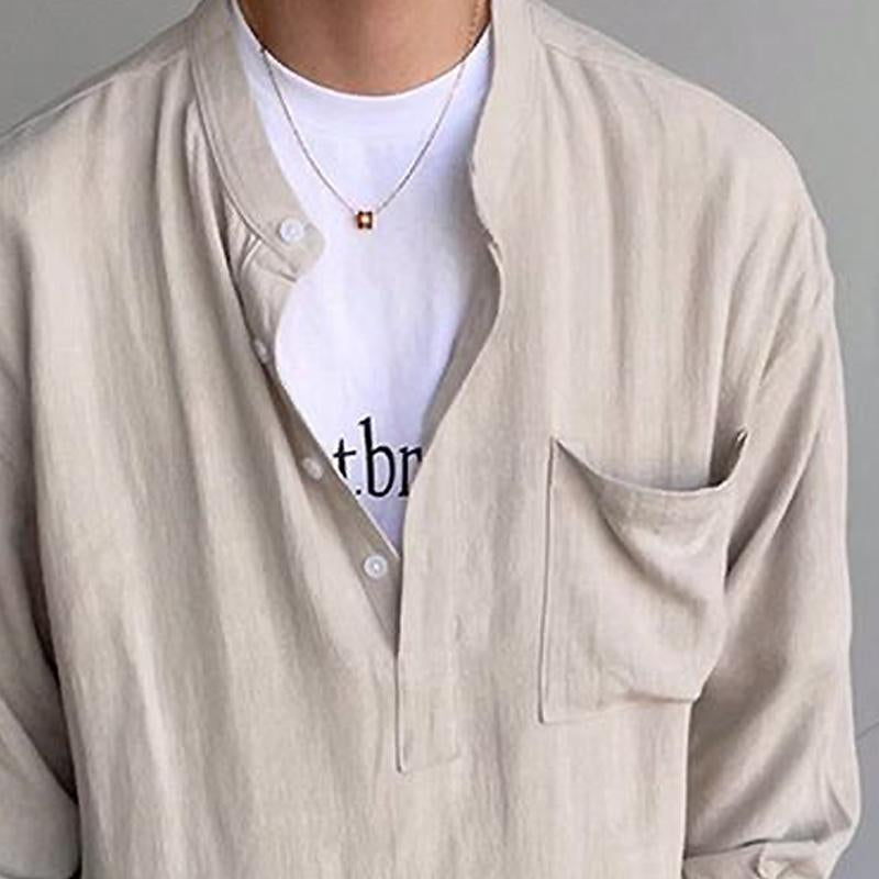 Men's Casal Solid Color Henley Collar Long Sleeve Shirt