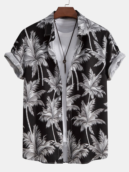 Aristides® | Palm Tree Print Button Up Shirt & Striped Swim Shorts