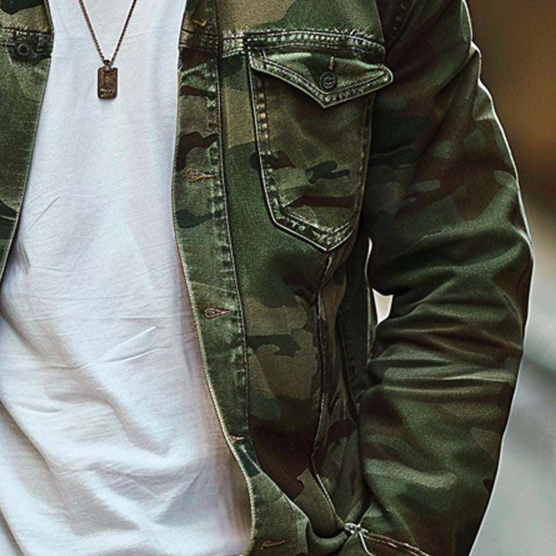 Men's Camoflage Canvas Retro Wear Lapel Jacket