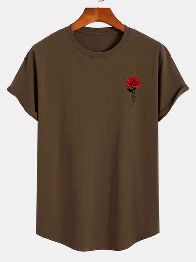 Ben® | Rose Print Cotton Arc Hem T-Shirt