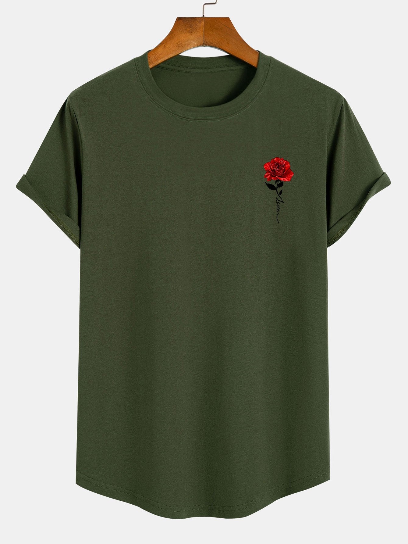 Alfred® | Rose Print Cotton Arc Hem T-Shirt